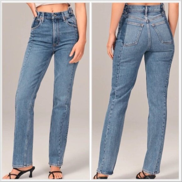 Abercrombie & Fitch The '90s Straight Ultra High Rise Jeans Medium Wash 25 0 EUC - Picture 1 of 14
